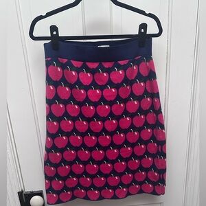 Anthropologie Maeve Navy and Red Knit Apple Print Pencil Skirt - Sz Large